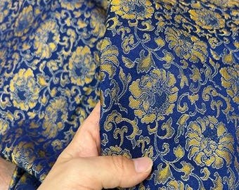Brocade fabric, wide brocade fabric, jacquard fabric, blue gold color brocade fabric, for Cosplay dress fabric,