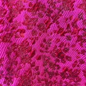 Rose red color with red flower pattern jacquard fabric, shiny fabric, wedding fabric, Autumn fabric, jacket dress fabric, Cosplay fabric,