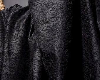 Black color jacquard fabric with flower pattern, bright texture fabric, designer fabric，Cosplay dress fabric, Autumn fabric