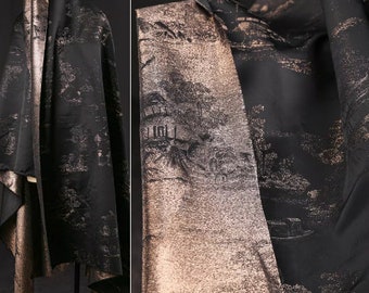 Gewebter Gold-Jacquard-Stoff im chinesischen Stil für Dachboden Landschaft, steife Anzugjacke im chinesischen Stil, Rock mit Pferdegesicht, Bekleidungsdesigner-Stoff