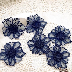 Dark navy blue color flower applique, organza flower applique, 3D flower applique, for 5 pcs