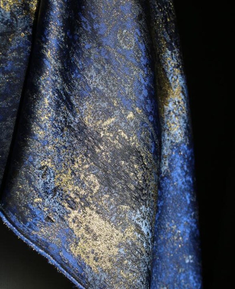 Blue Gold Jacquard Fabric by the Yard - Etsy