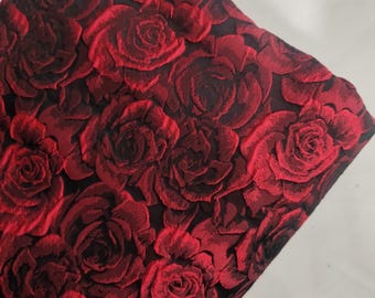 Tecido jacquard com padrão de rosas 3D, preto, vermelho/branco-sujo/preto, 3 cores, tecido jacquard da moda, tecido por atacado, tecido por metro