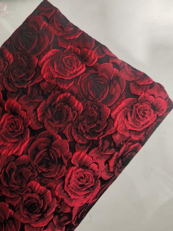 3 Color black Red/off-White/Black Color 3D Rose Pattern Jacquard Fabric, Fashion Jacquard Fabric, Wholesale Fabric, Fabric By The Yard