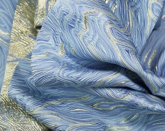 Light blue color jacquard fabric with wave pattern, shiny jacquard fabric, fabric by the yard