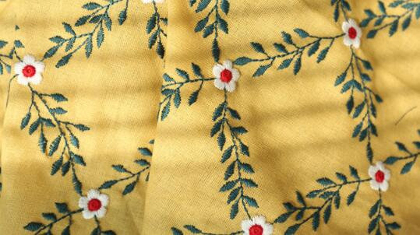ON SALE Yellow Color Cotton Linen Fabric With Flower Etsy