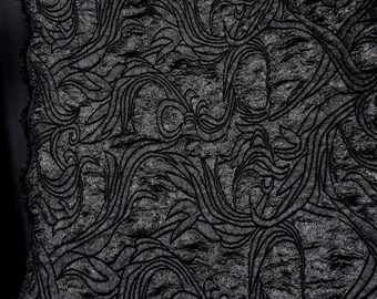 Black color jacquard fabric, black peacock tail relief embossing texture jacquard fabric DIY dress designer fabric