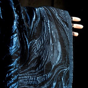 Retro blue black color jacquard fabric, shiny jacquard fabric, cosplay dress fabric, fabric by the yard
