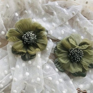 Organza 3D flower, green color flower applique, patches, for 5 PCS