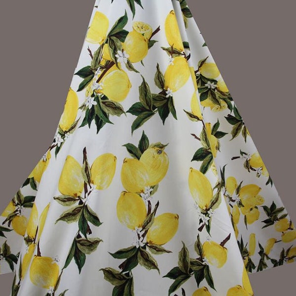 2 Color black/off-white fabric,100% cotton fabric, printed lemon style fabric, Summer dress fabric, by the yard