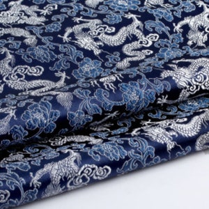 Brocade fabric, navy blue color brocade fabric with dragon pattern about 30"(75cm)wide