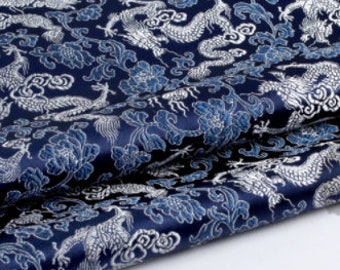 Brocade fabric, navy blue color brocade fabric with dragon pattern about 30&quot;(75cm)wide