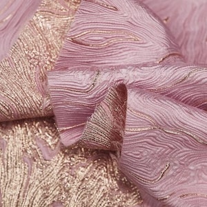 Light pink gold color jacquard fabric with wave pattern, shiny jacquard fabric, fabric by the yard
