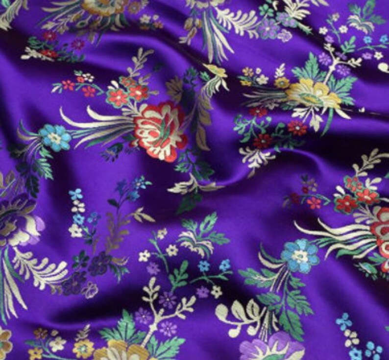 Dark purple brocade fabric brocade fabric with floral pattern | Etsy