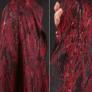Jacquard fabric, black red color Jacquard fabric, Wedding dress by the yard