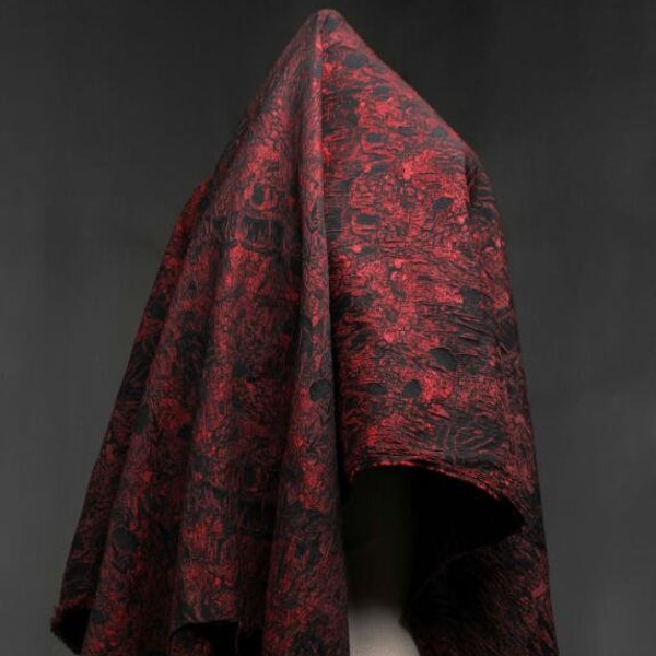 Retro style Red black color jacquard fabric, black horse pattern fashion jacquard,by the yard