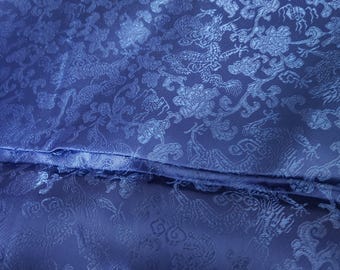 Navy blue color brocade fabric with dragon pattern, jacquard fabric, Cosplay dress fabric, lining fabric