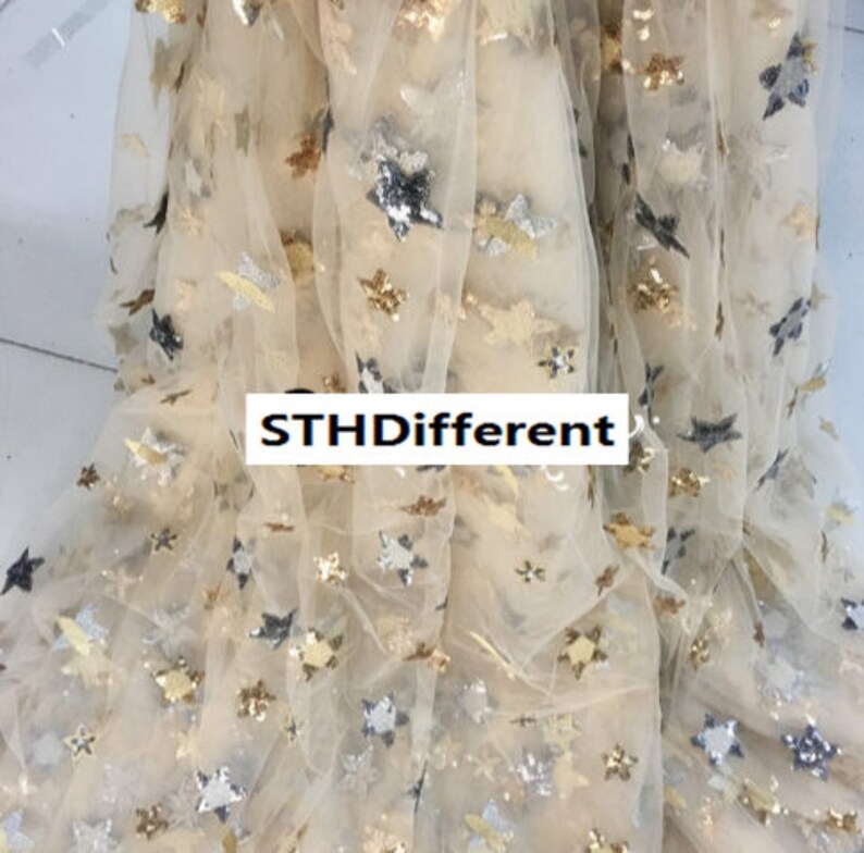 Stars Sequin Fabric Mesh Lace Fabric Embroidery Bead Fabric Etsy