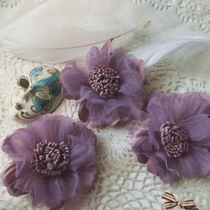 Organza 3D flower, purple color flower applique, patches, for 5 PCS