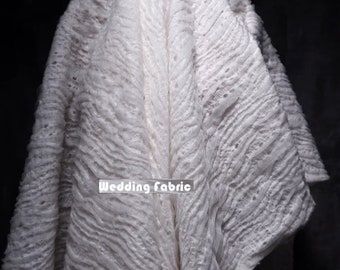 Off-white Color Wool Jacquard Fabric, Wedding Dress Fabric, Fashion Jacquard, Prom Dress Fabric, by the yard