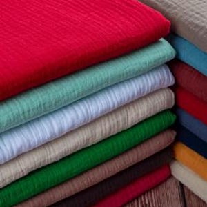 SALE, Thick solid color double-layer cotton crepe linen crepe fabric，solid color spring/summer dress texture cotton linen fabric