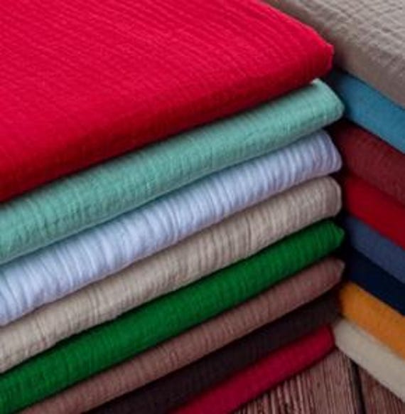 SALE, Thick solid color double-layer cotton crepe linen crepe fabricsolid  color spring/summer dress texture cotton linen fabric