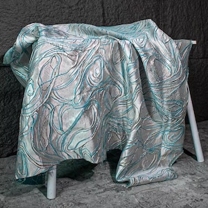 Line flowing 3D blue flowing texture pattern jacquard, jacquard glossy fabric , jacket jacquard fabric, wedding jacquard fabric, by the yard