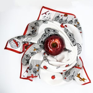 the Little Red Riding Hood,  illustrated 100% satin silk scarf, 90x90 cm