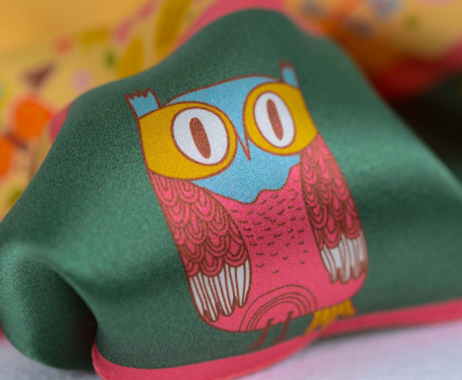 Orange Silk Scarf With Owls and Flowers Silk Scarf Gift Etsy