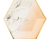 Geometrical Blush Plate with a Carrara Marble Background, Blush Lines, and Gold Trim (Set of 8) 7 quot . Disposable Eco-friendly Paper Plates