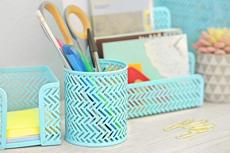 Teal Desk Organizer/ Desktop Office Desk Set of 5/ Desk Etsy