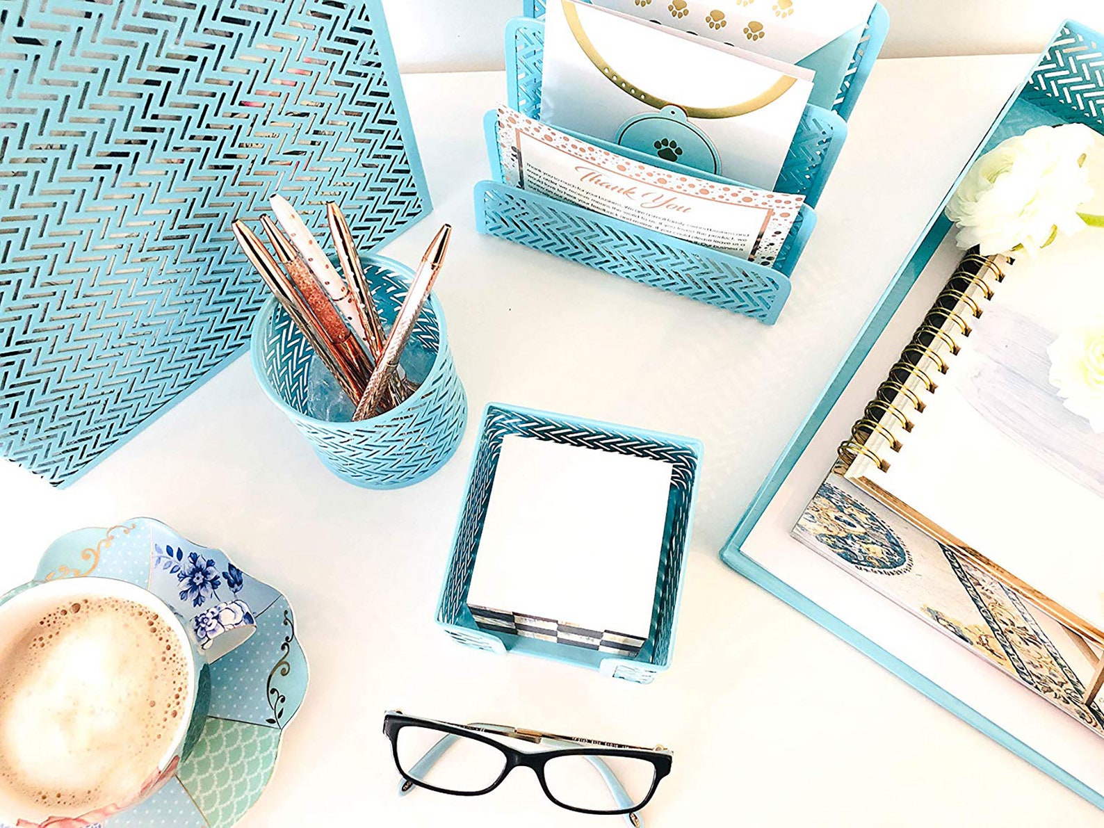 Teal Desk Organizer/ Desktop Office Desk Set of 5/ Desk Etsy