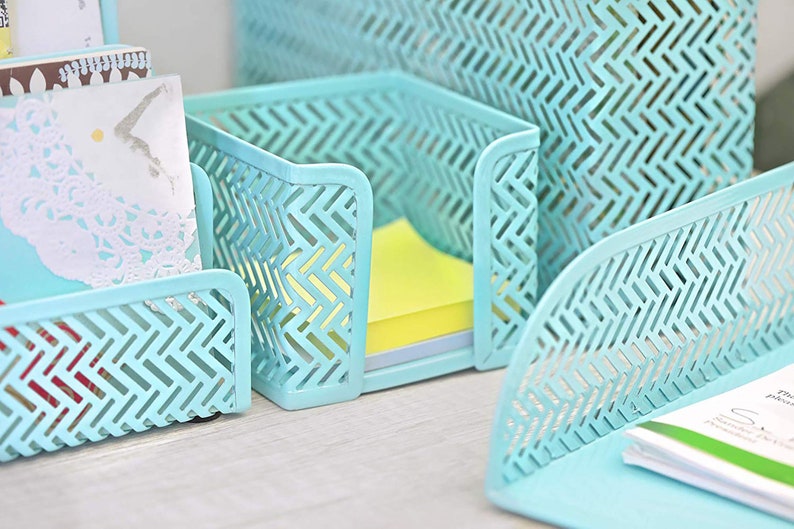 Teal Desk Organizer/ Desktop Office Desk Set of 5/ Desk Etsy