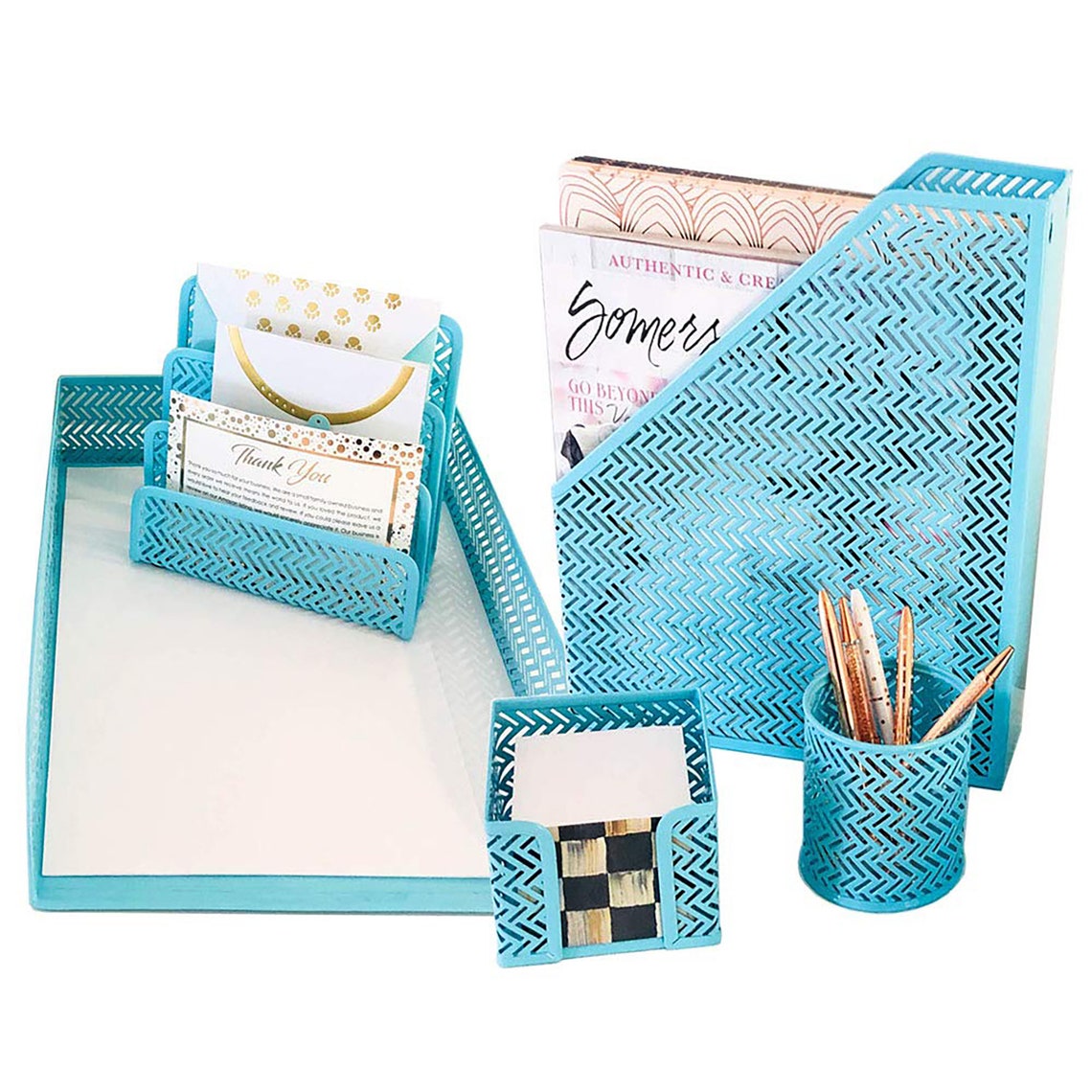 Teal Desk Organizer/ Desktop Office Desk Set of 5/ Desk Etsy