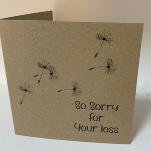 Carte de sympathie élégante | Conception de pissenlit | Papier kraft respectueux de l'environnement | Carte de vœux « Désolé pour votre perte » pour le deuil