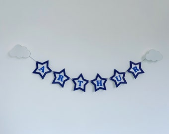Nombre de los niños dormitorio de madera vivero decoración de la pared empavesado, letras personalizadas empavesado de estrellas, guirnalda colgante de pancarta de bebé, accesorios para niños