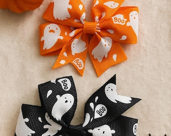 Halloween-spookhaarelastiekjes – set van 2 | Leuke oranje en zwarte haarspeldjes voor meisjes | Boo-haaraccessoires | Herfsthaarelastiekjes voor kinderen