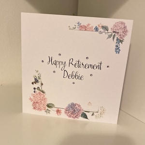 Carte personnalisée de bonne retraite, carte de voeux, fleurs, retraite, départ du travail, dame, collègue, au revoir