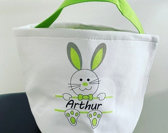 Personalised Easter bunny rabbit basket, bucket, Easter egg hunt, egg collecting, gift bag, girls, boys, name,easter Chocolate gift
