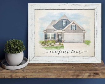 Maison Portrait Aquarelle Agent immobilier Cadeau de clôture Cadeau de pendaison de crémaillère Cadeau nouvelle maison Portrait Maison Cadeau pour maman Cadeau pour elle Lui, Premier cadeau de maison