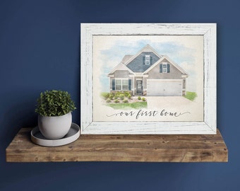 Aquarelle Maison Peinture de Photo Enfance Portrait De Maison Personnalisé Cadeau de Déménagement Pour Anniversaire Cadeau pour Femme Cadeau pour Maman Cadeau Pour Elle