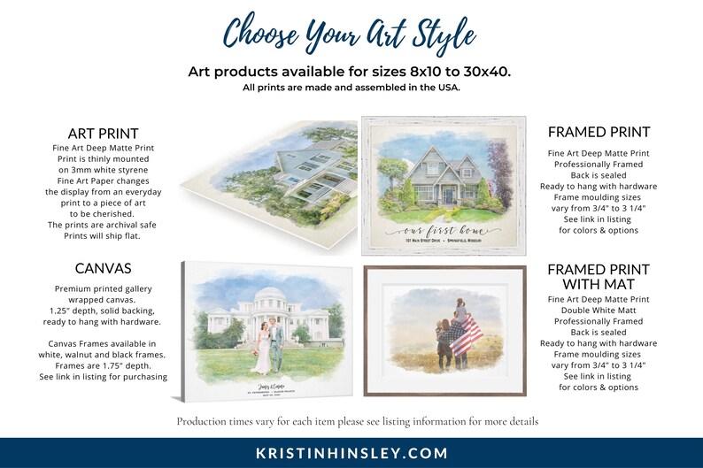 May include: Choose your art style for your home or special event.  Art prints are available in sizes from 8x10 to 30x40 inches.  Choose from art print, canvas, framed print, or framed print with mat.  All prints are made and assembled in the USA.