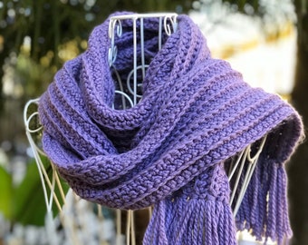 Purple Hand Knitted Scarf for Women, Soft Touch Scarf, Handmade Womens Scarf,  Scarf, Skinny Scarf, Woman Elegant Fashion