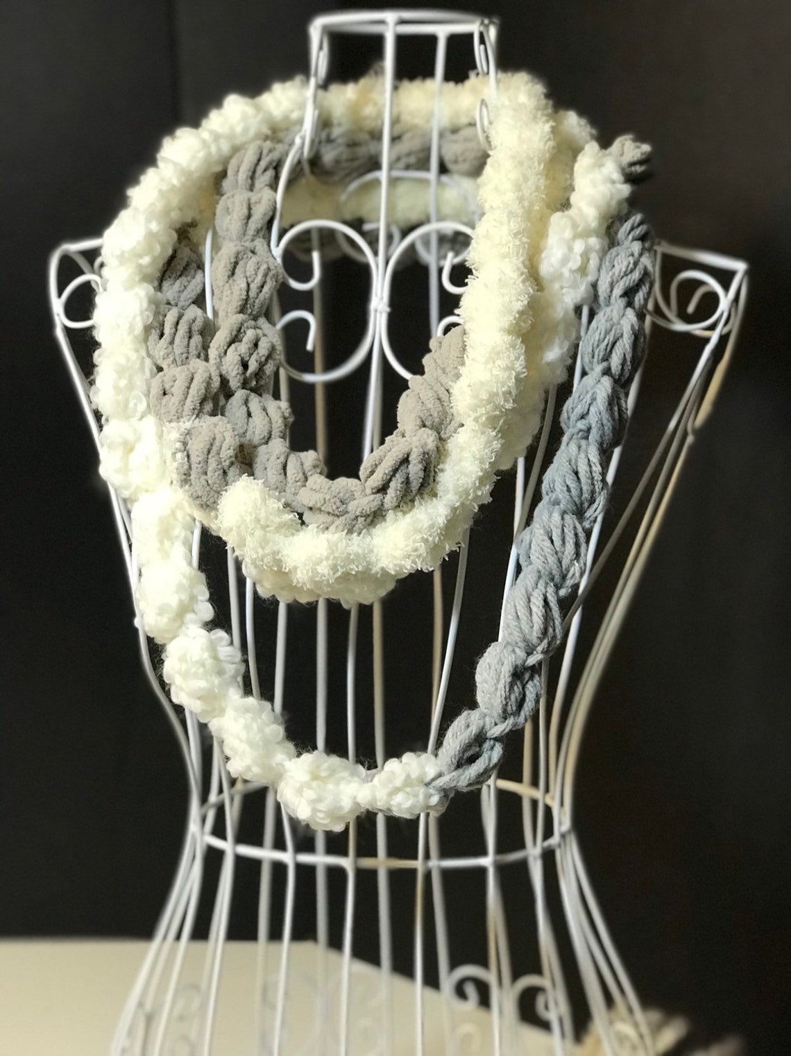 White Grey Chunky Infinity Crochet Scarf Woman Fashion Scarves - Etsy