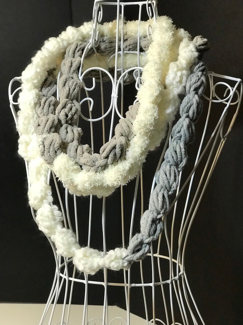 White Grey Chunky Infinity Crochet Scarf Woman Fashion Scarves - Etsy