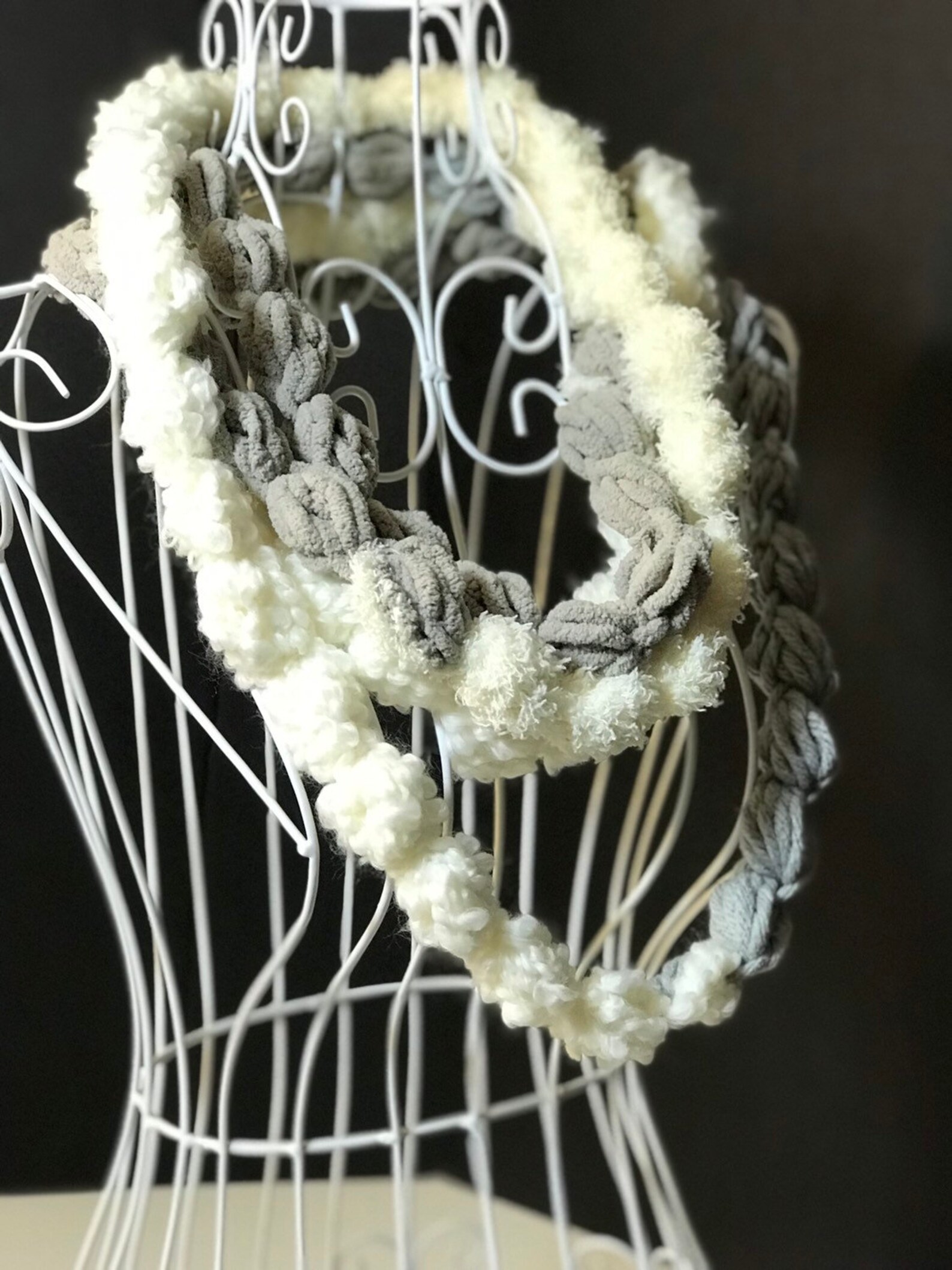 White Grey Chunky Infinity Crochet Scarf Woman Fashion Scarves - Etsy