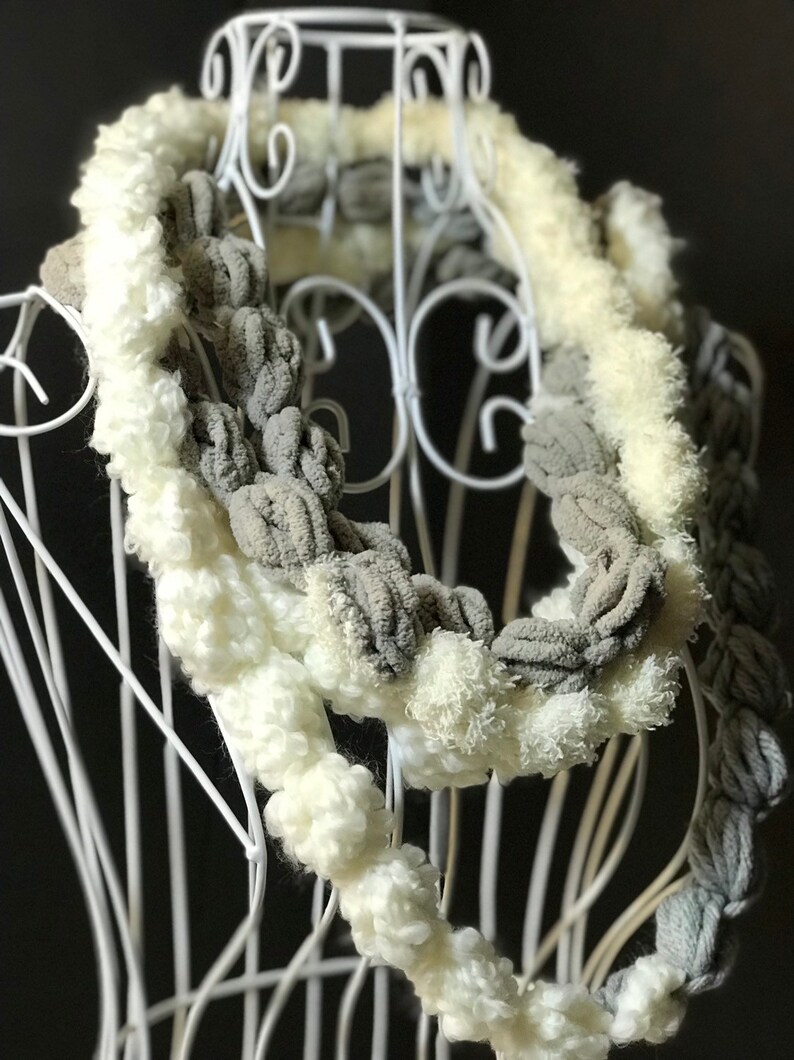 White Grey Chunky Infinity Crochet Scarf Woman Fashion Scarves - Etsy