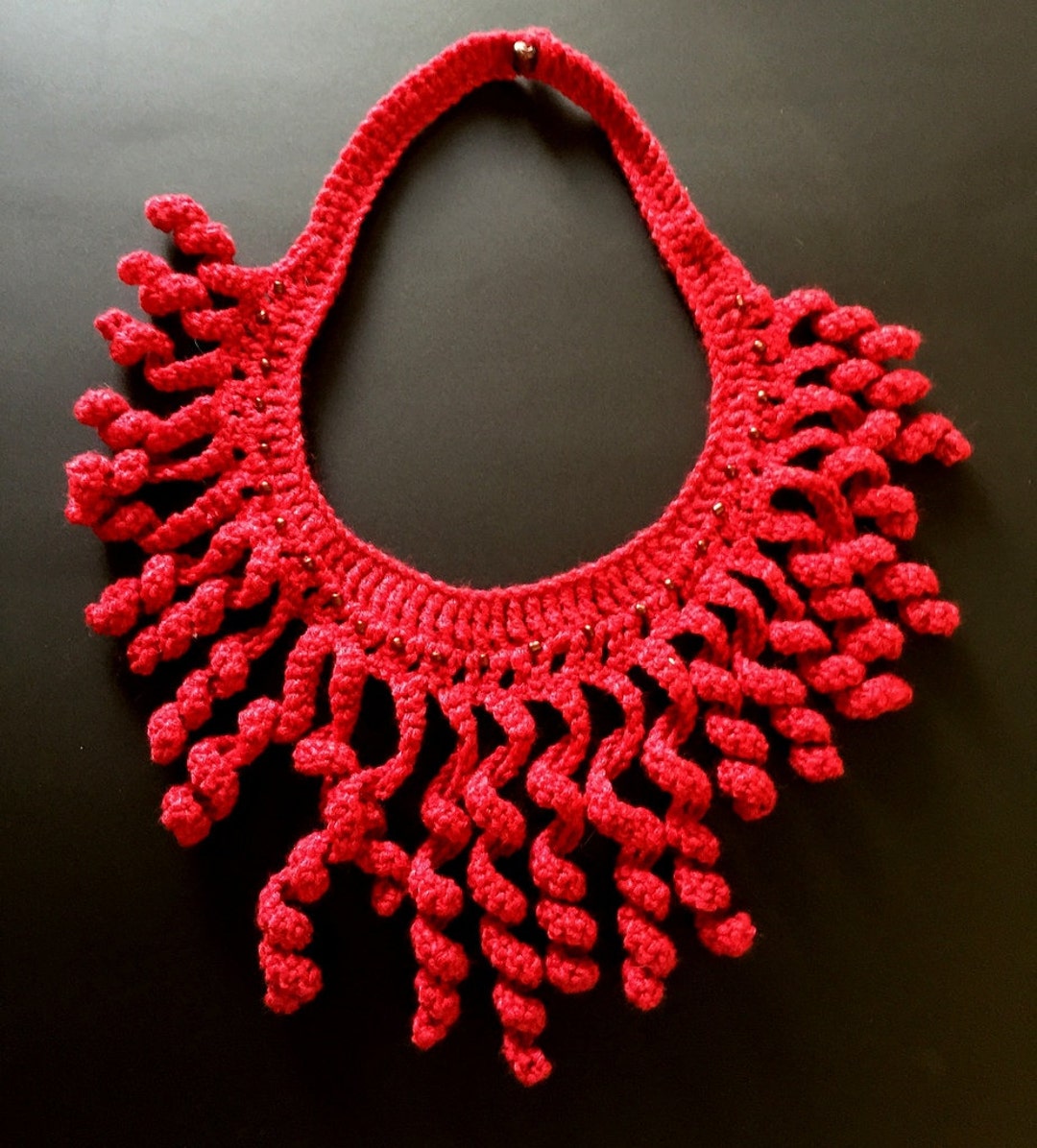 Red Crochet Necklace Beaded Collar Statement Necklace Gift Etsy