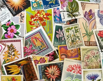 20 Flower Postage Stamps for Collage, Junk Journals, Collecting