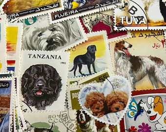 20 Dog Postage Stamps for Junk Journals, Collage, Collecting